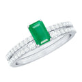 Emerald Diamond Engagement Ring - Solitaire Emerald Cut Ring with Diamond Side Stones | Wedding Band Set