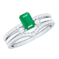 Emerald Cut Bridal Ring | Natural Emerald Diamond 3 Piece Wedding Set