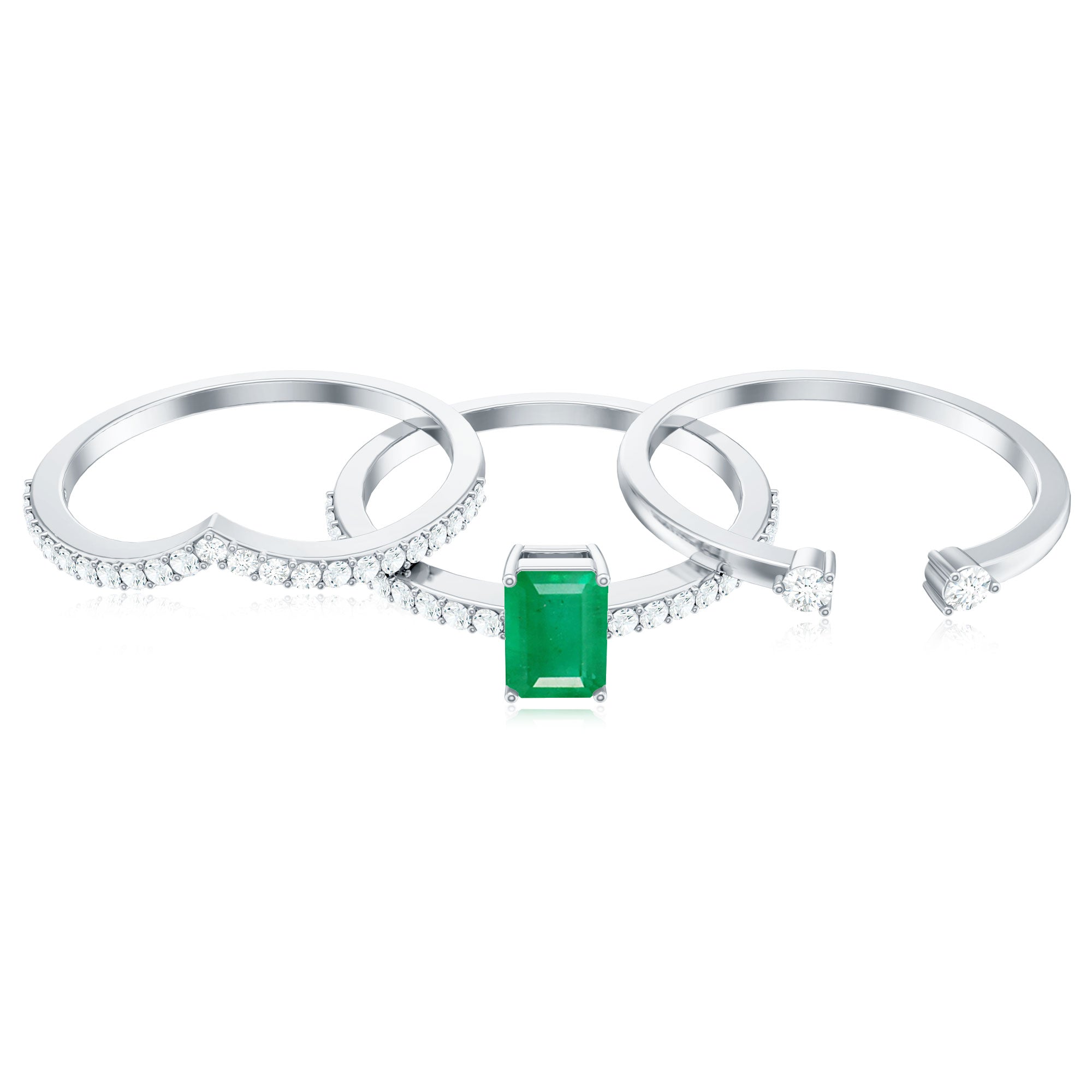Emerald Cut Bridal Ring | Natural Emerald Diamond 3 Piece Wedding Set