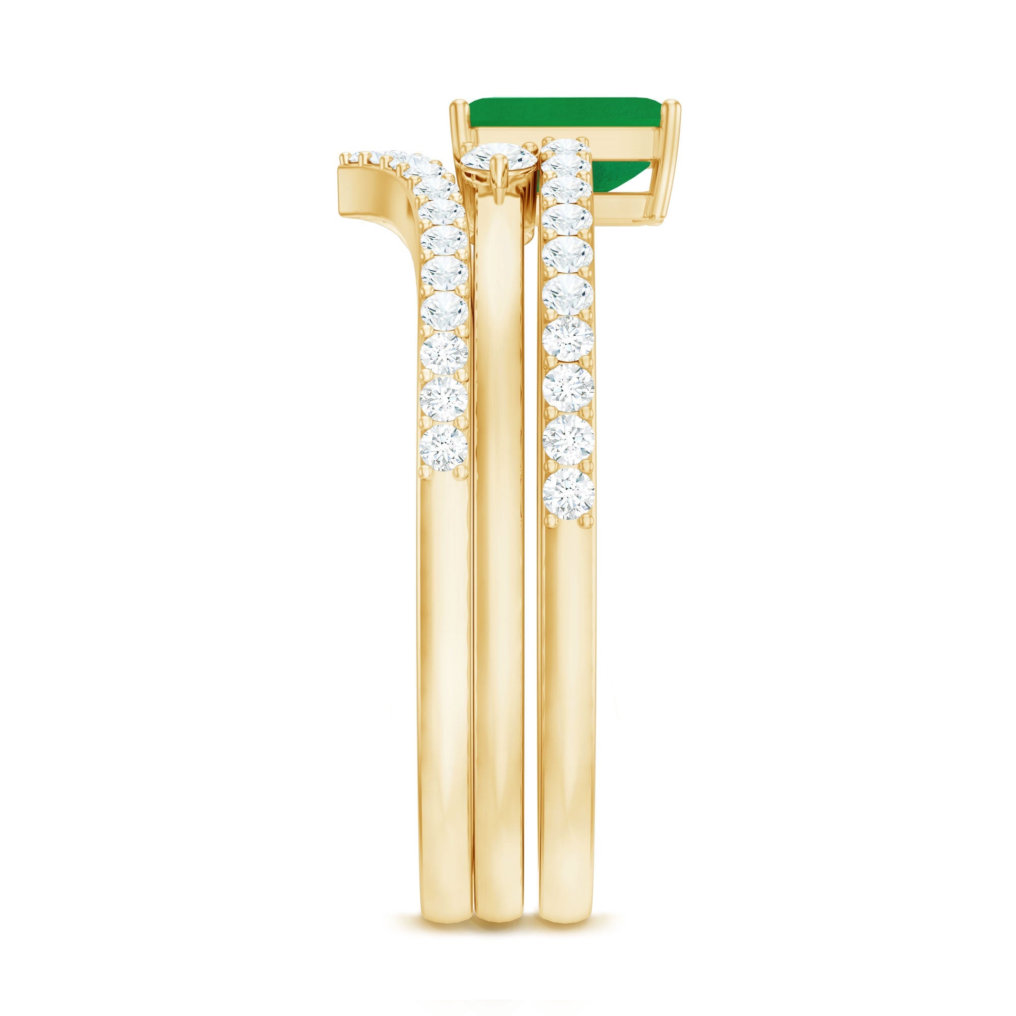 Emerald Cut Bridal Ring | Natural Emerald Diamond 3 Piece Wedding Set