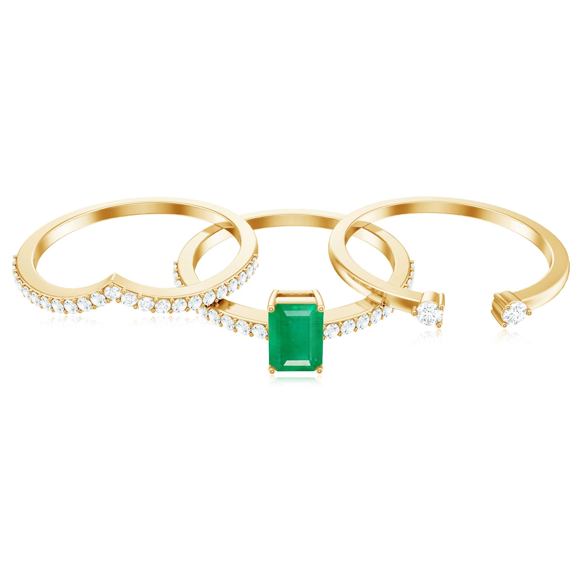 Emerald Cut Bridal Ring | Natural Emerald Diamond 3 Piece Wedding Set