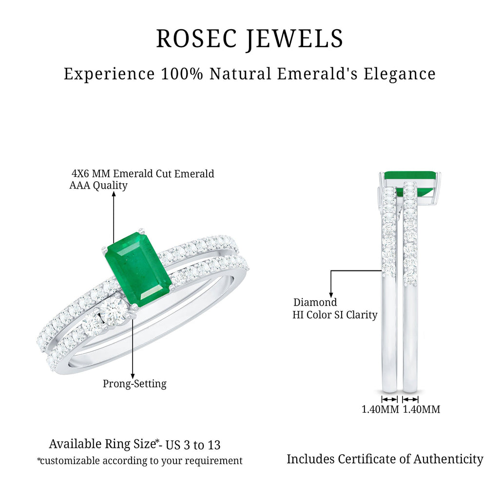 Emerald Cut Engagement Ring With Diamond Enhancer Band – AAA Quality Green Emerald