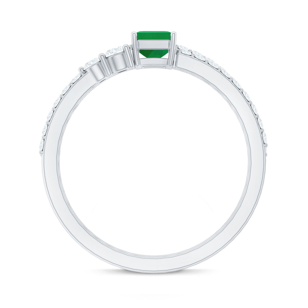 Emerald Cut Engagement Ring With Diamond Enhancer Band – AAA Quality Green Emerald