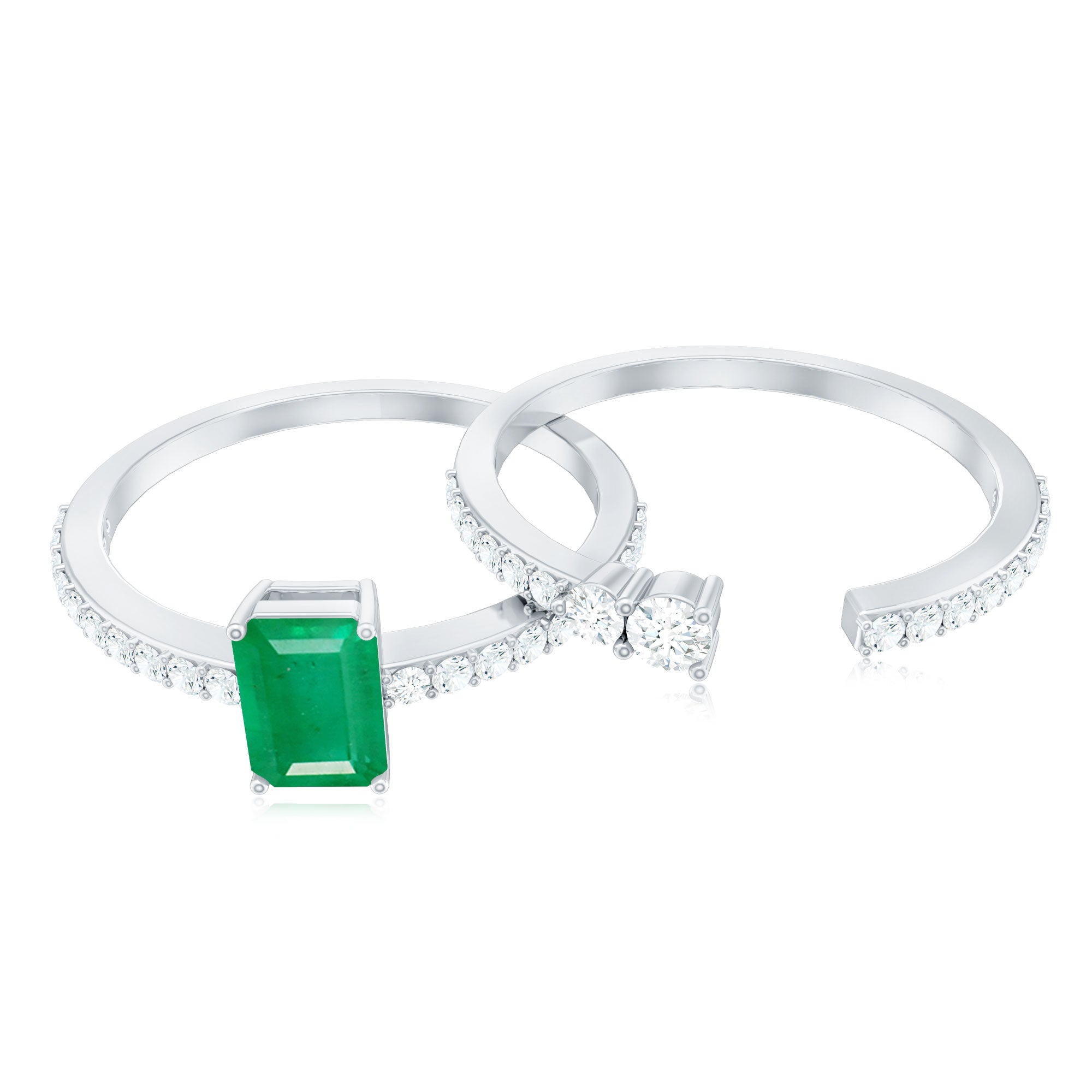 Emerald Cut Engagement Ring With Diamond Enhancer Band – AAA Quality Green Emerald