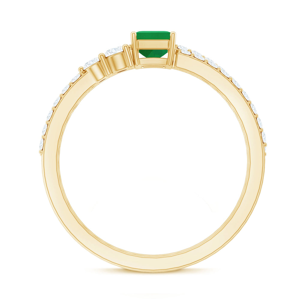 Emerald Cut Engagement Ring With Diamond Enhancer Band – AAA Quality Green Emerald