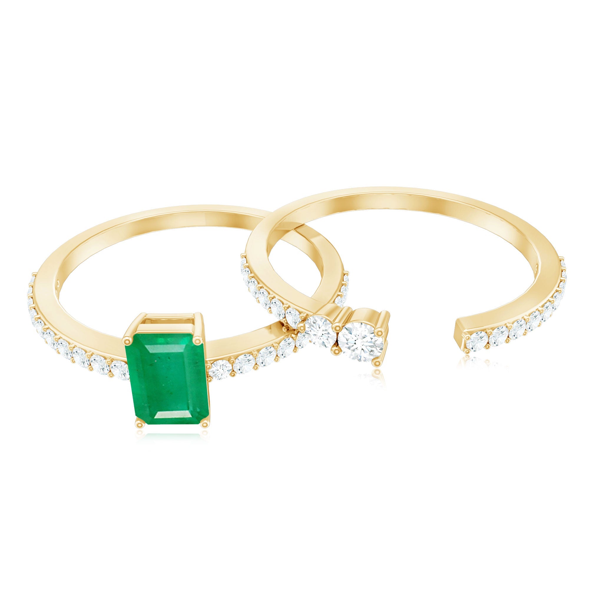 Emerald Cut Engagement Ring With Diamond Enhancer Band – AAA Quality Green Emerald