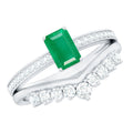 Emerald Cut Engagement Ring with Curved Wedding Band – Natural Emerald & Diamond Set