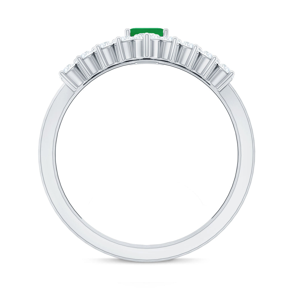 Emerald Cut Engagement Ring with Curved Wedding Band – Natural Emerald & Diamond Set