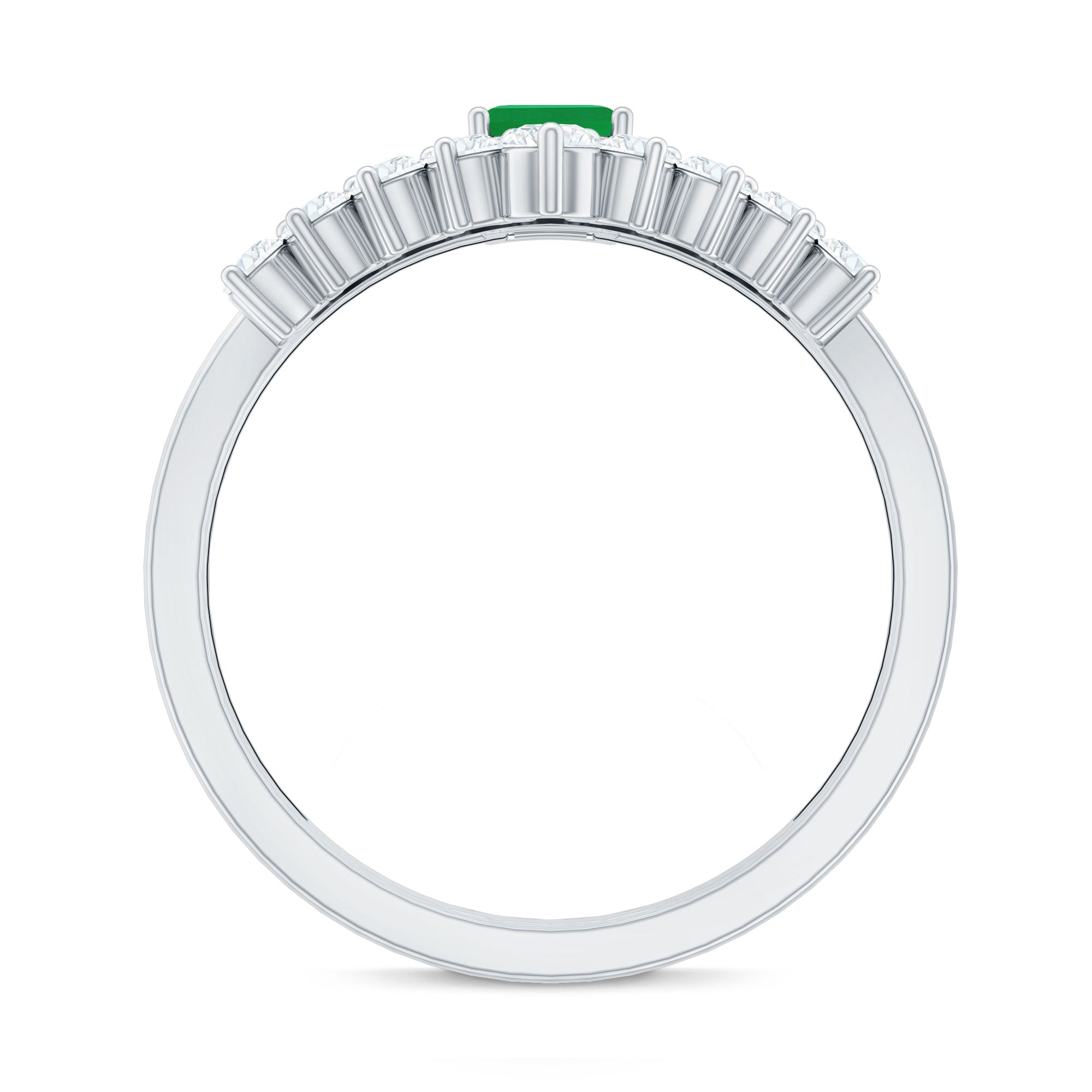 Emerald Cut Engagement Ring with Curved Wedding Band – Natural Emerald & Diamond Set