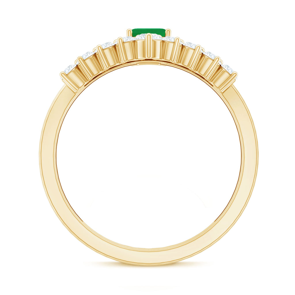 Emerald Cut Engagement Ring with Curved Wedding Band – Natural Emerald & Diamond Set