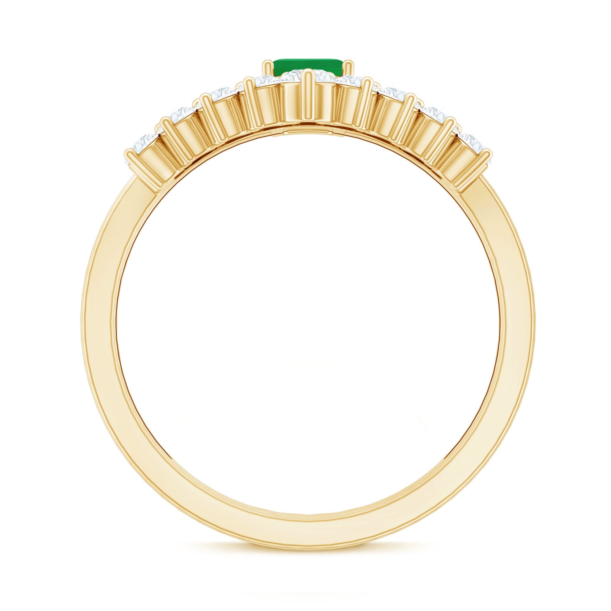 Emerald Cut Engagement Ring with Curved Wedding Band – Natural Emerald & Diamond Set