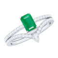 Emerald Cut Engagement Ring With Natural Emerald And Diamond Accent Ring Set