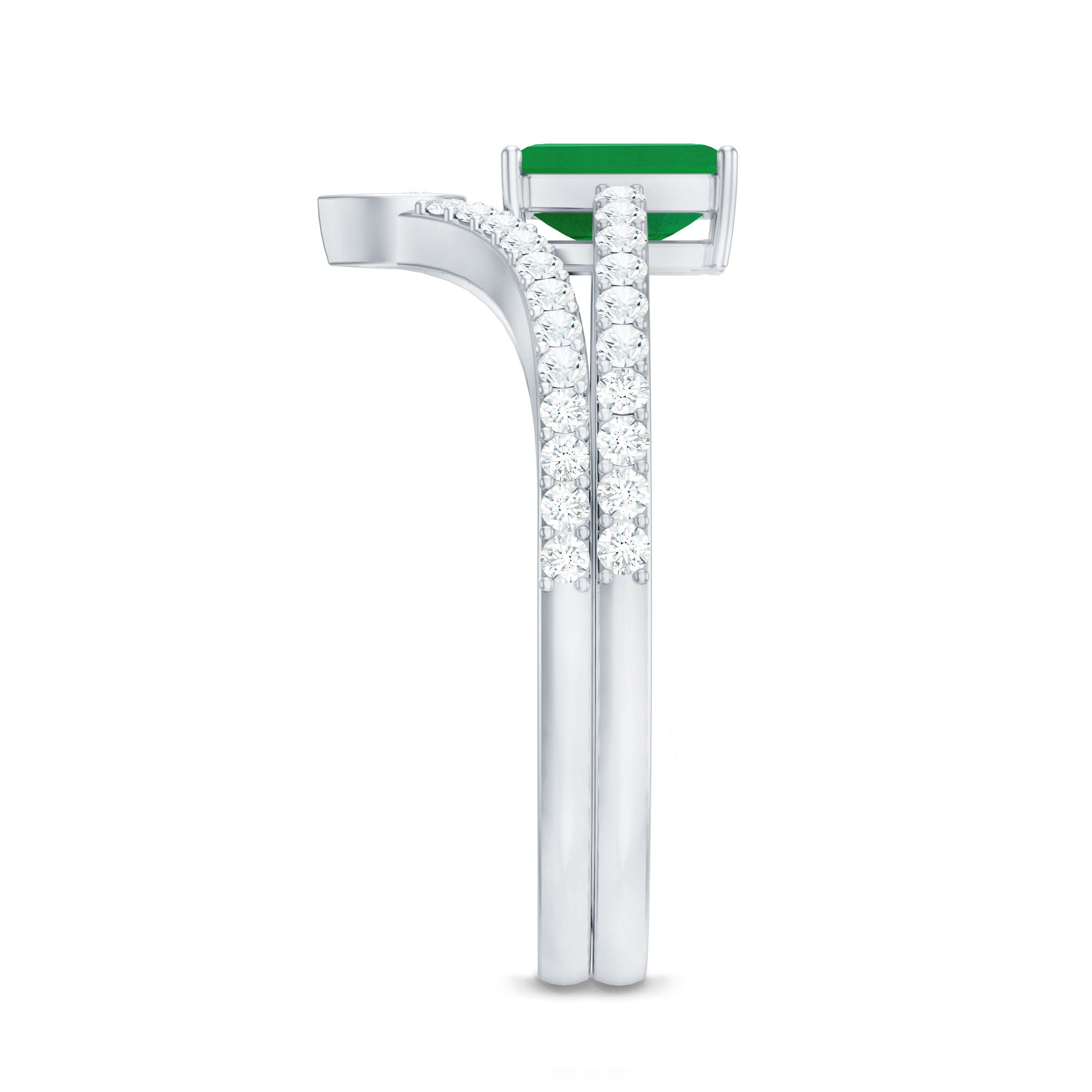 Emerald Cut Engagement Ring With Natural Emerald And Diamond Accent Ring Set