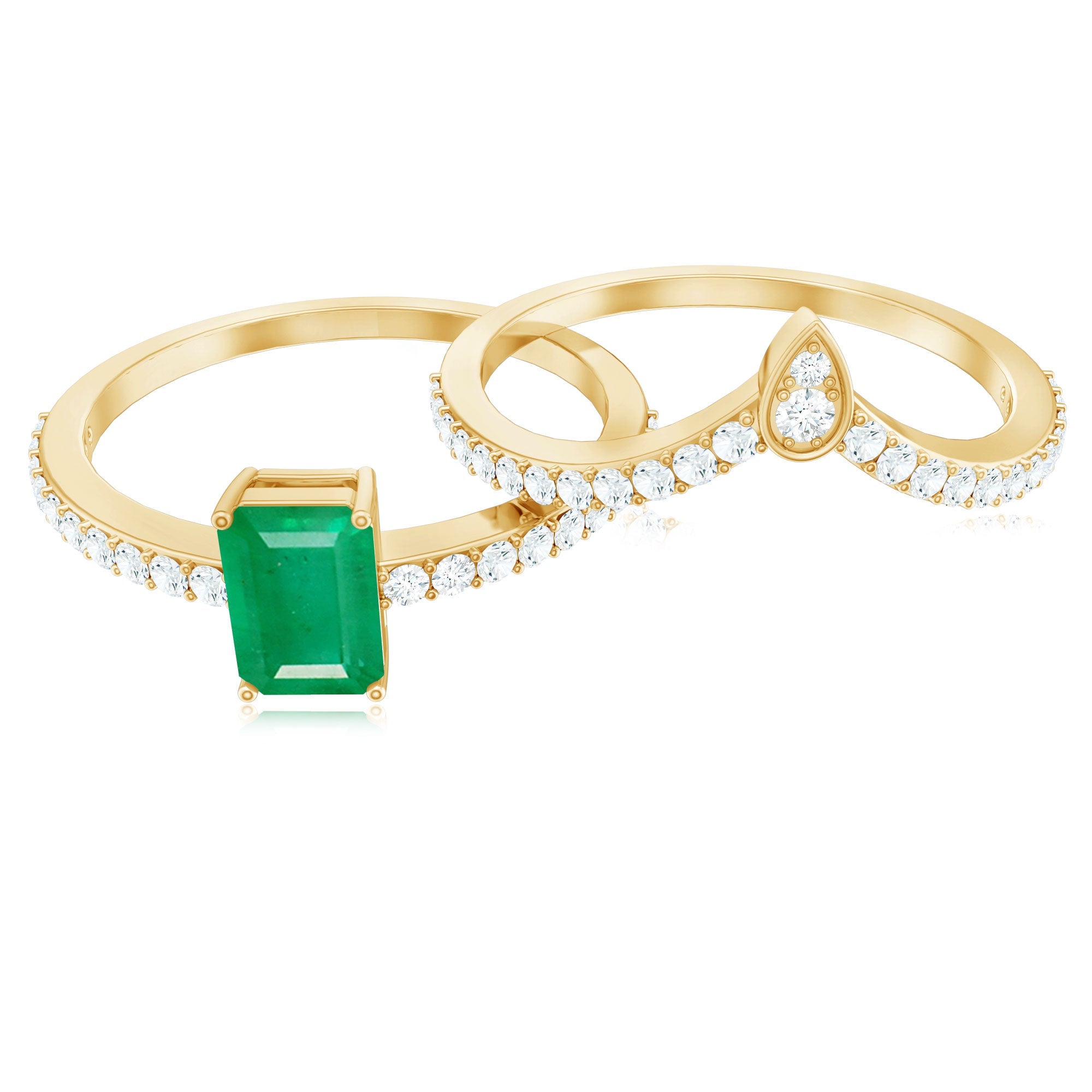 Emerald Cut Engagement Ring With Natural Emerald And Diamond Accent Ring Set