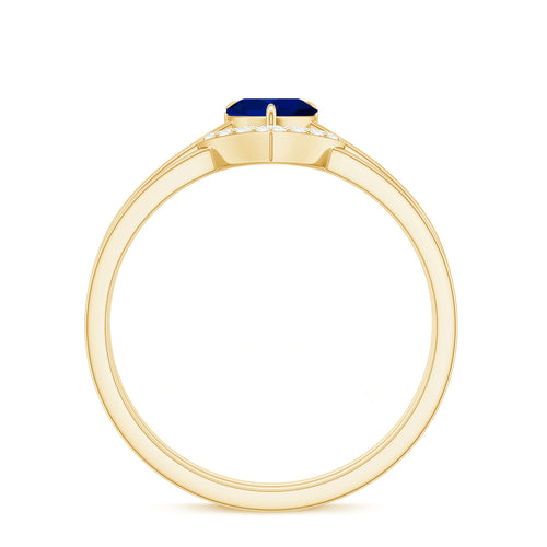 0.6 Carat Heart Shape Blue Sapphire Solitaire Ring Set with Diamond Chevron Band