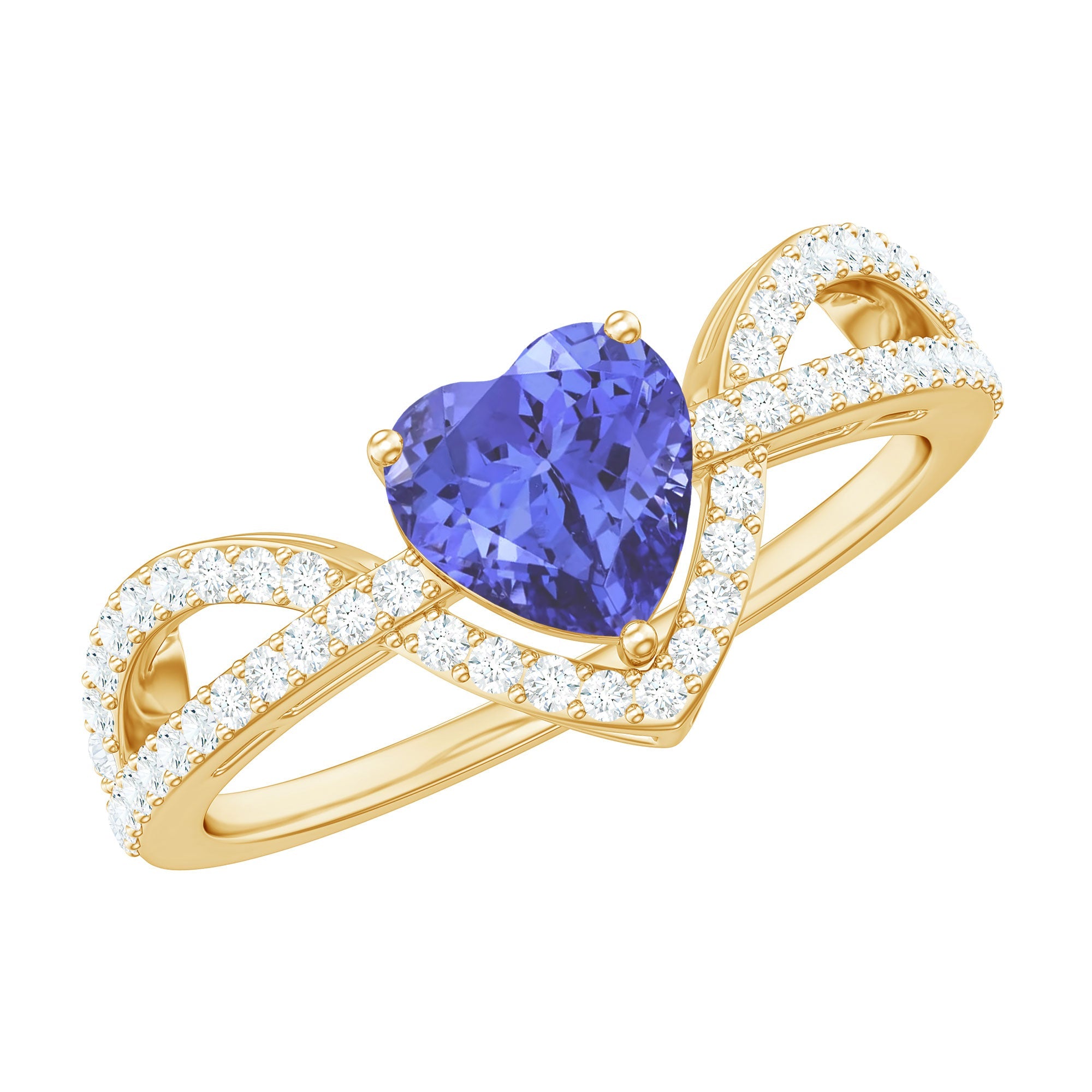 Heart Shape Tanzanite Ring - Designer Engagement Ring With Sparkling Diamond Stones
