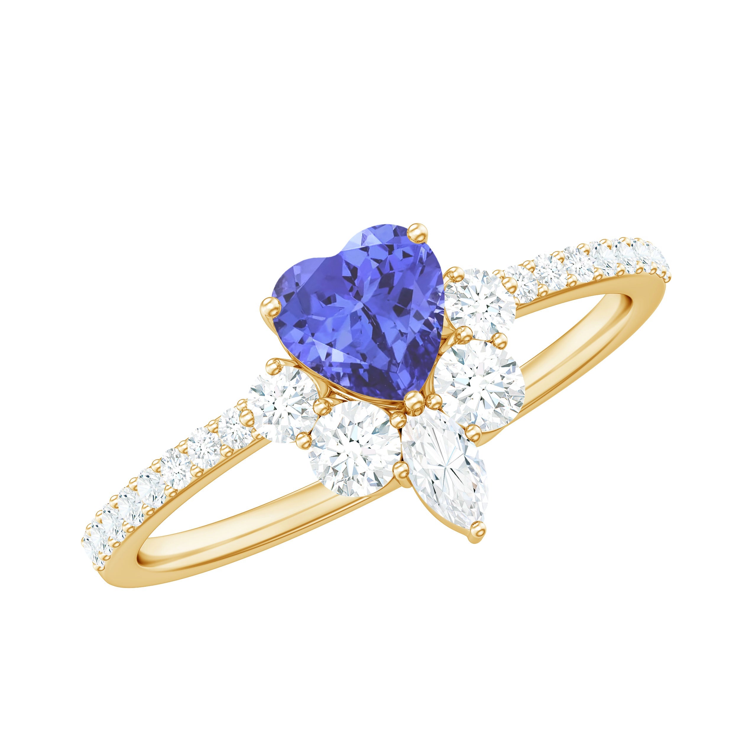 Tanzanite Heart Promise Ring – Blue Tanzanite Diamond Halo Engagement Jewelry