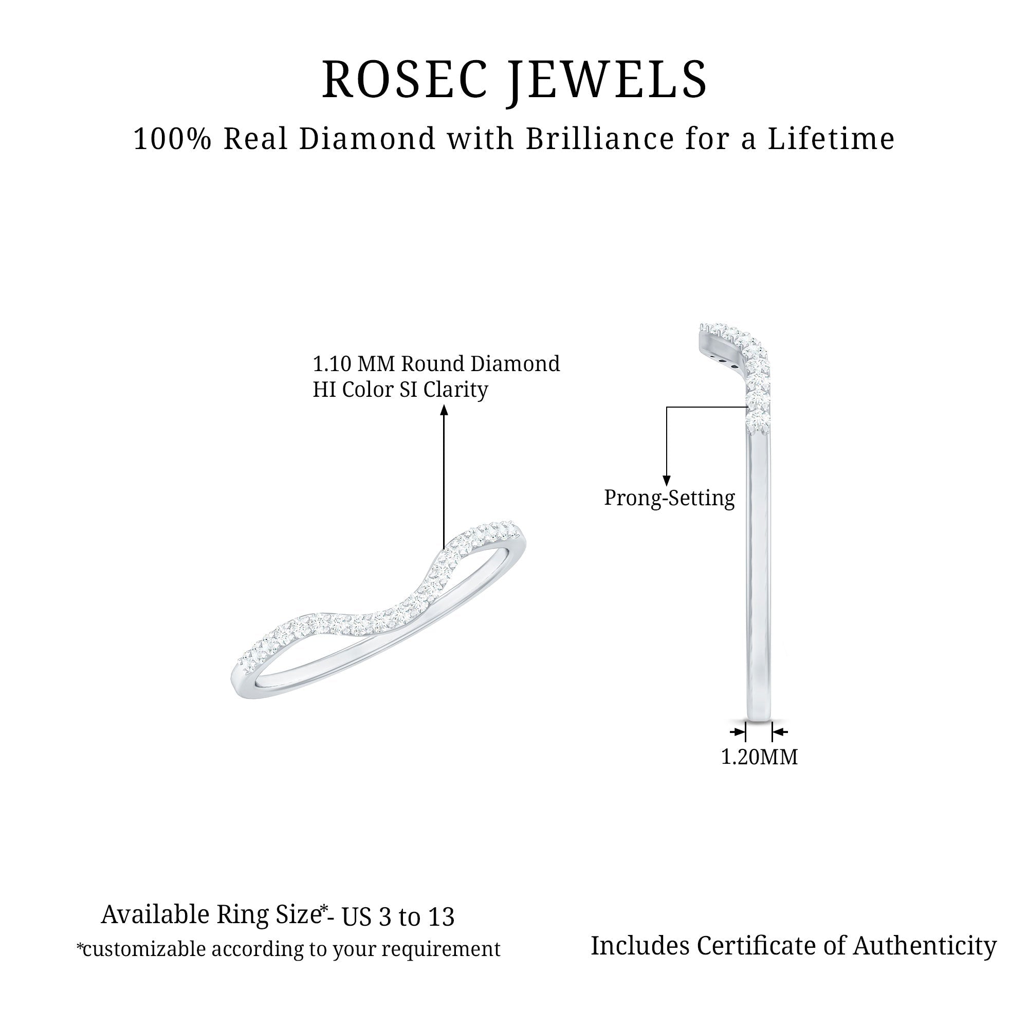 Diamond Ring Enhancer – Curved Diamond Band with Round Brilliant Cut Diamonds