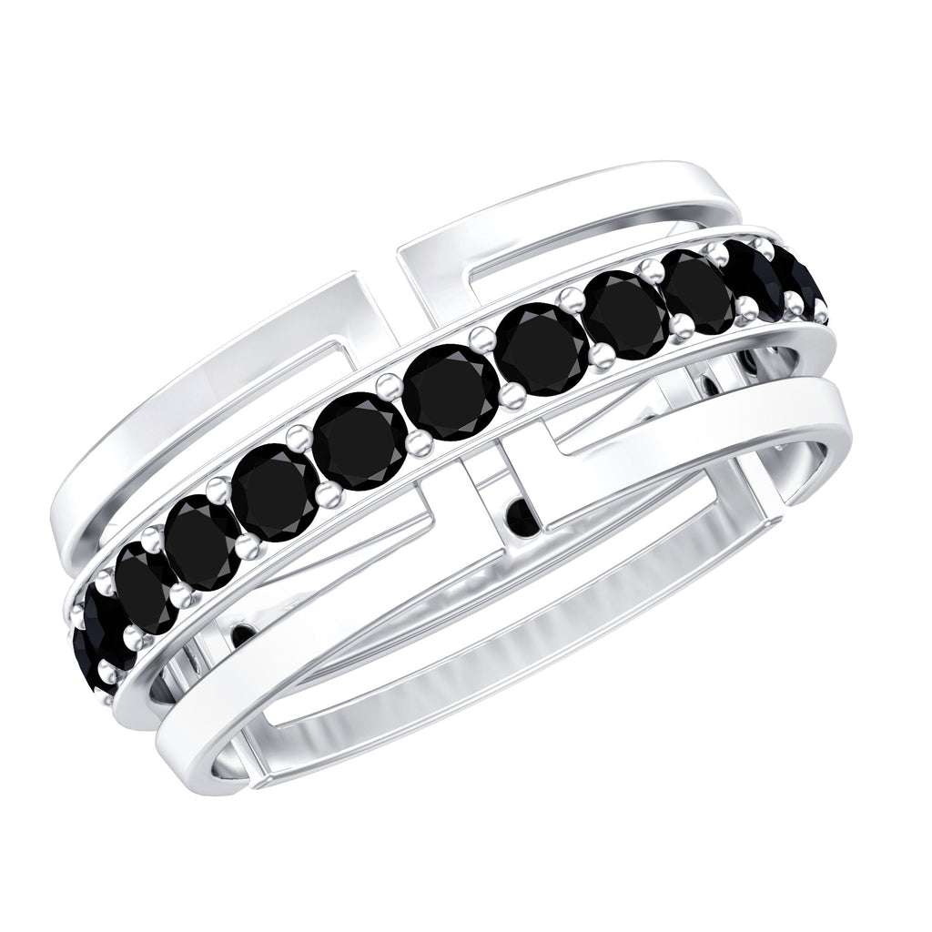 Black Diamond Wedding Band – Lab Created Durable Men's Ring with Prong Setting