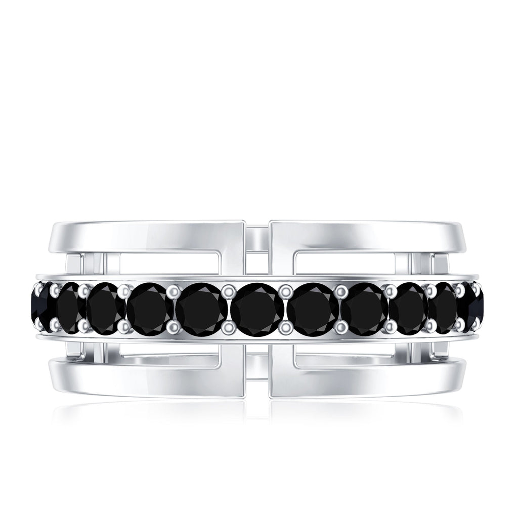 Black Diamond Wedding Band – Lab Created Durable Men's Ring with Prong Setting