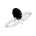 1 Carat Oval Cut Black Onyx Designer Engagement Ring with Diamond Half Halo