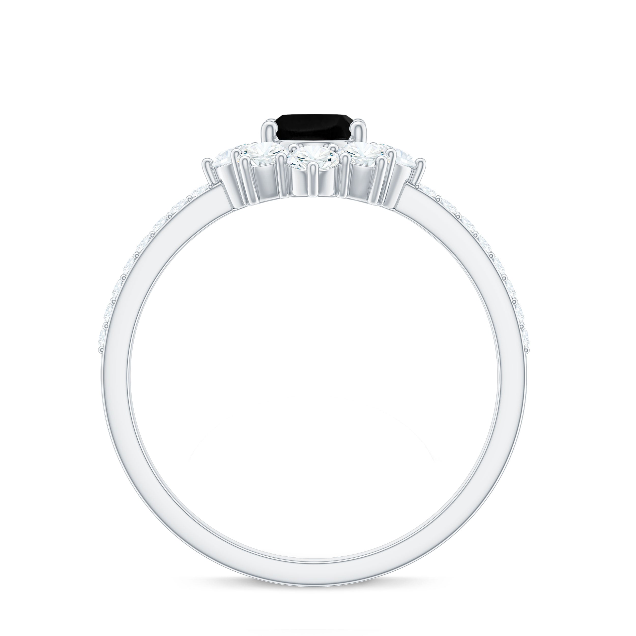 1 Carat Oval Cut Black Onyx Designer Engagement Ring with Diamond Half Halo