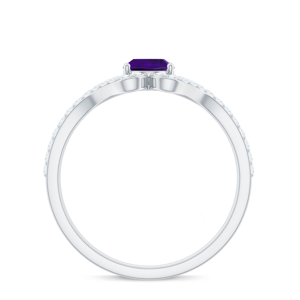 1 Carat Amethyst Oval Engagement Ring with Diamond Split Shank