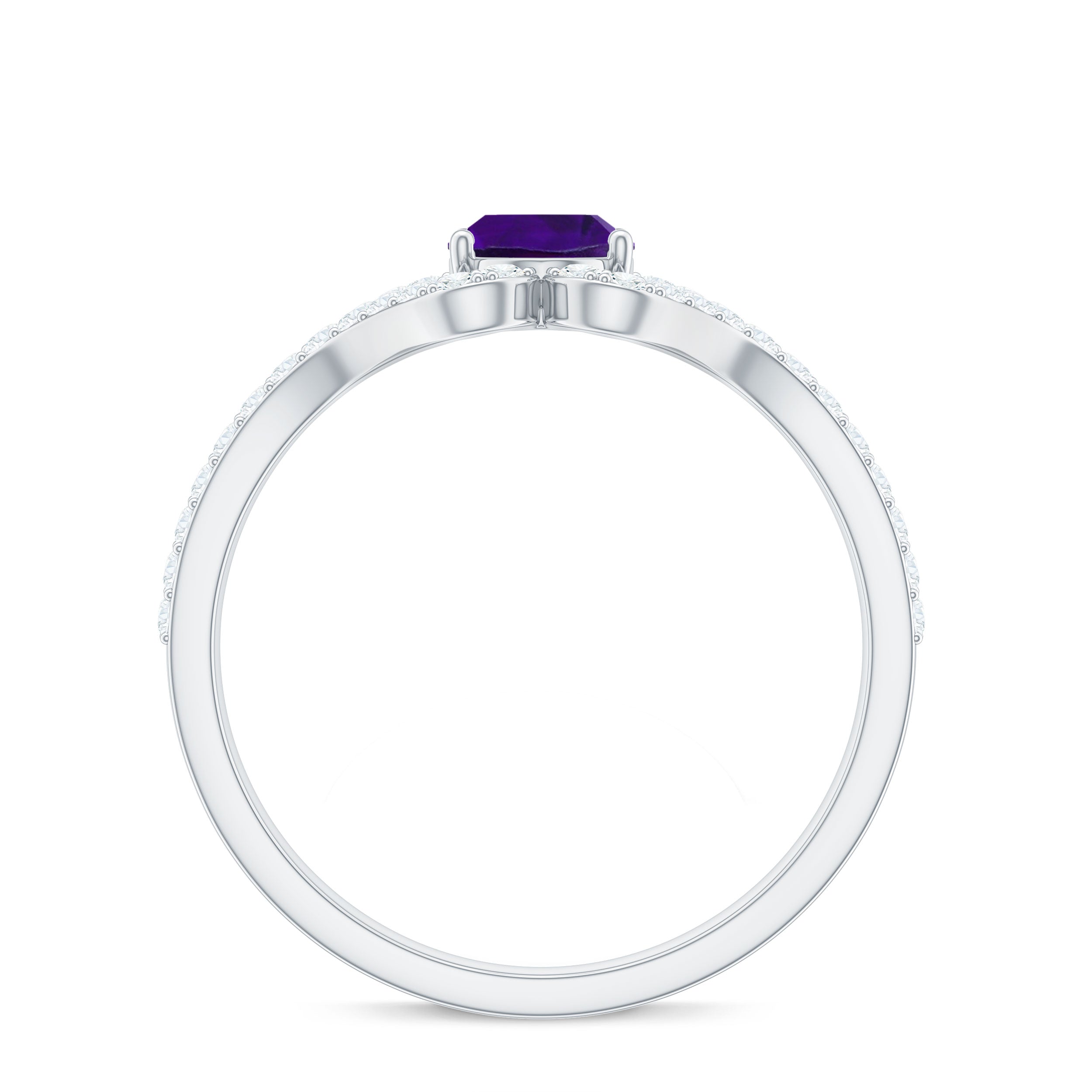 1 Carat Amethyst Oval Engagement Ring with Diamond Split Shank