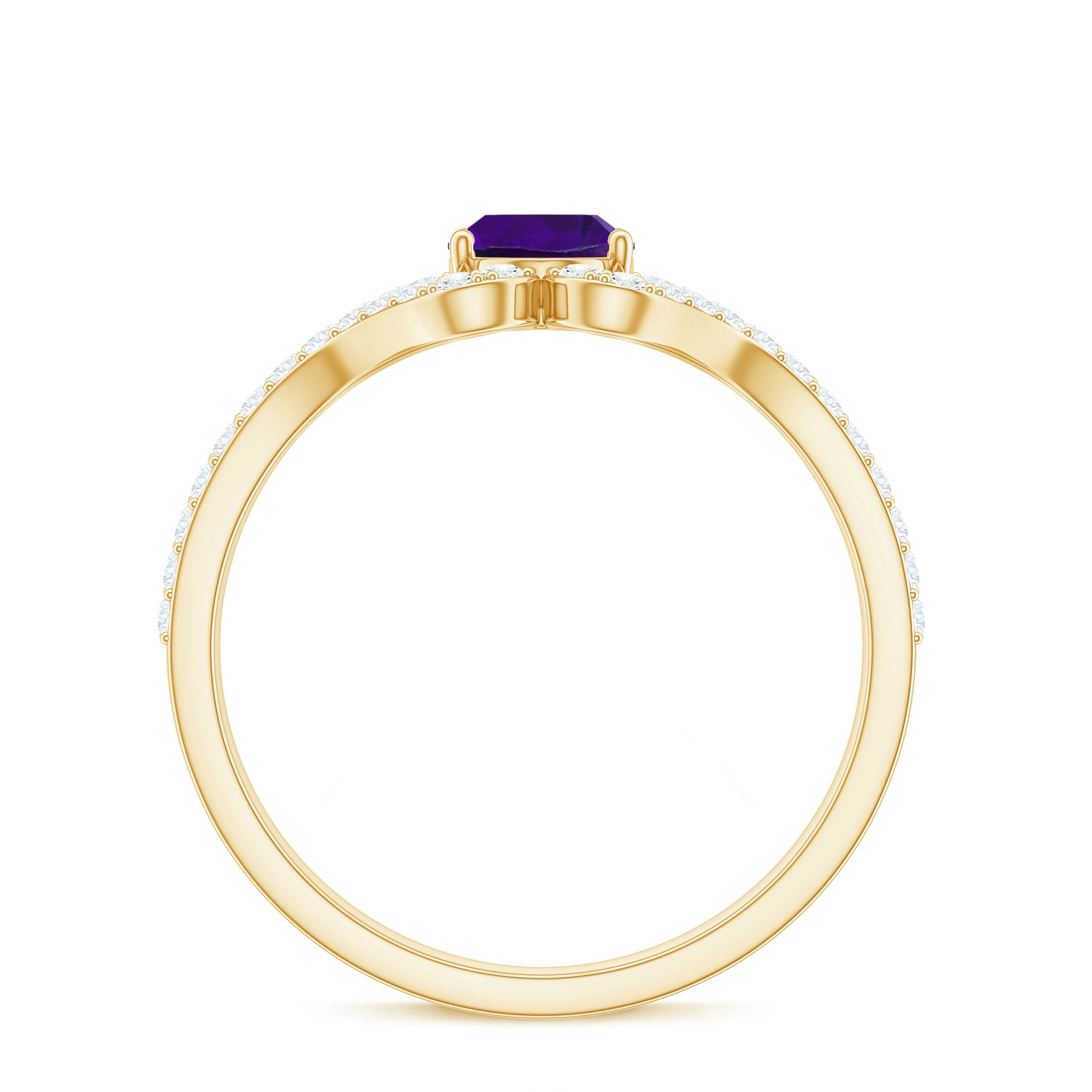1 Carat Amethyst Oval Engagement Ring with Diamond Split Shank