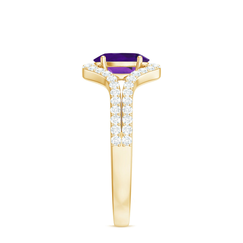 1 Carat Amethyst Oval Engagement Ring with Diamond Split Shank
