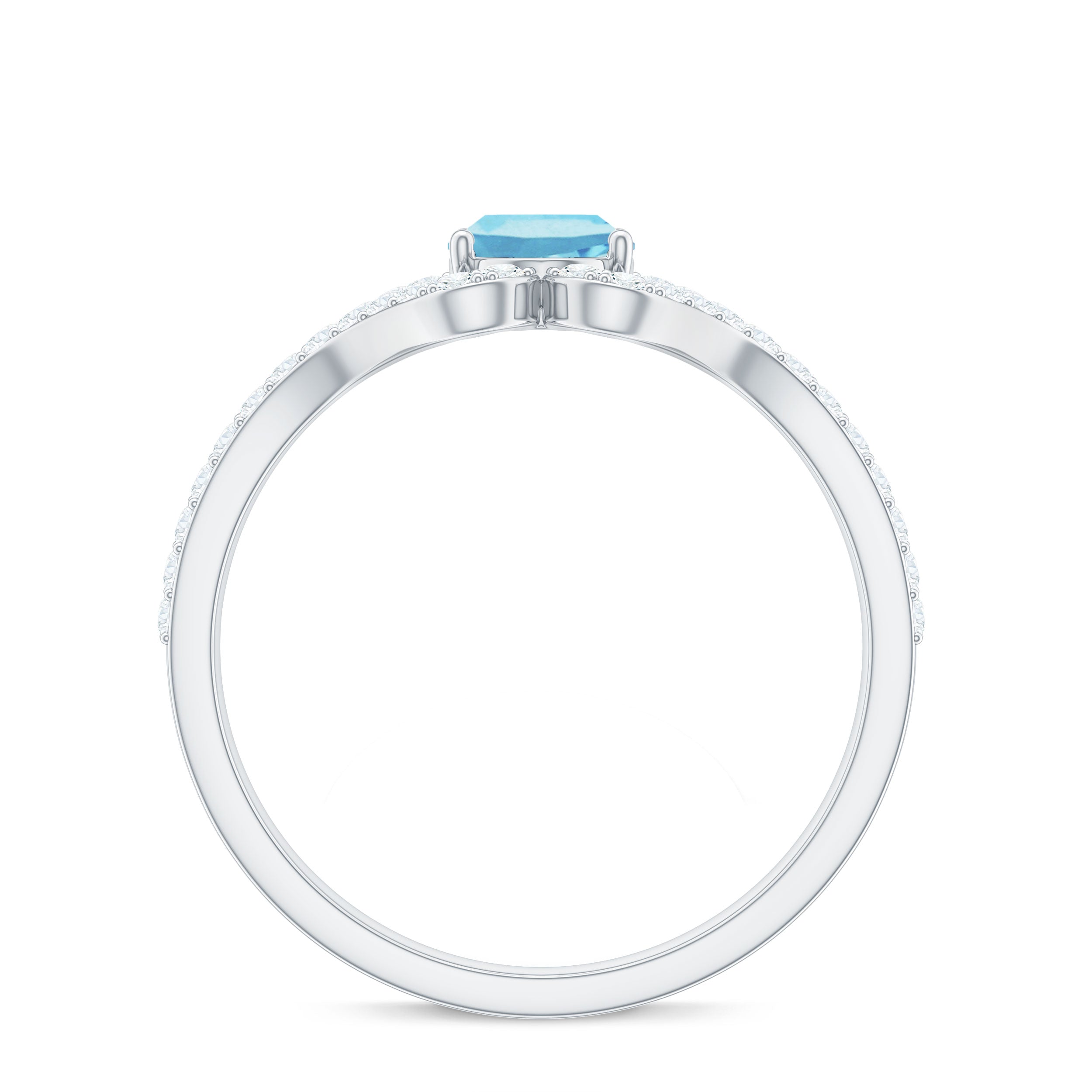 Aquamarine Engagement Ring – Oval 6x8mm Blue Aquamarine with Diamond Split Shank Design