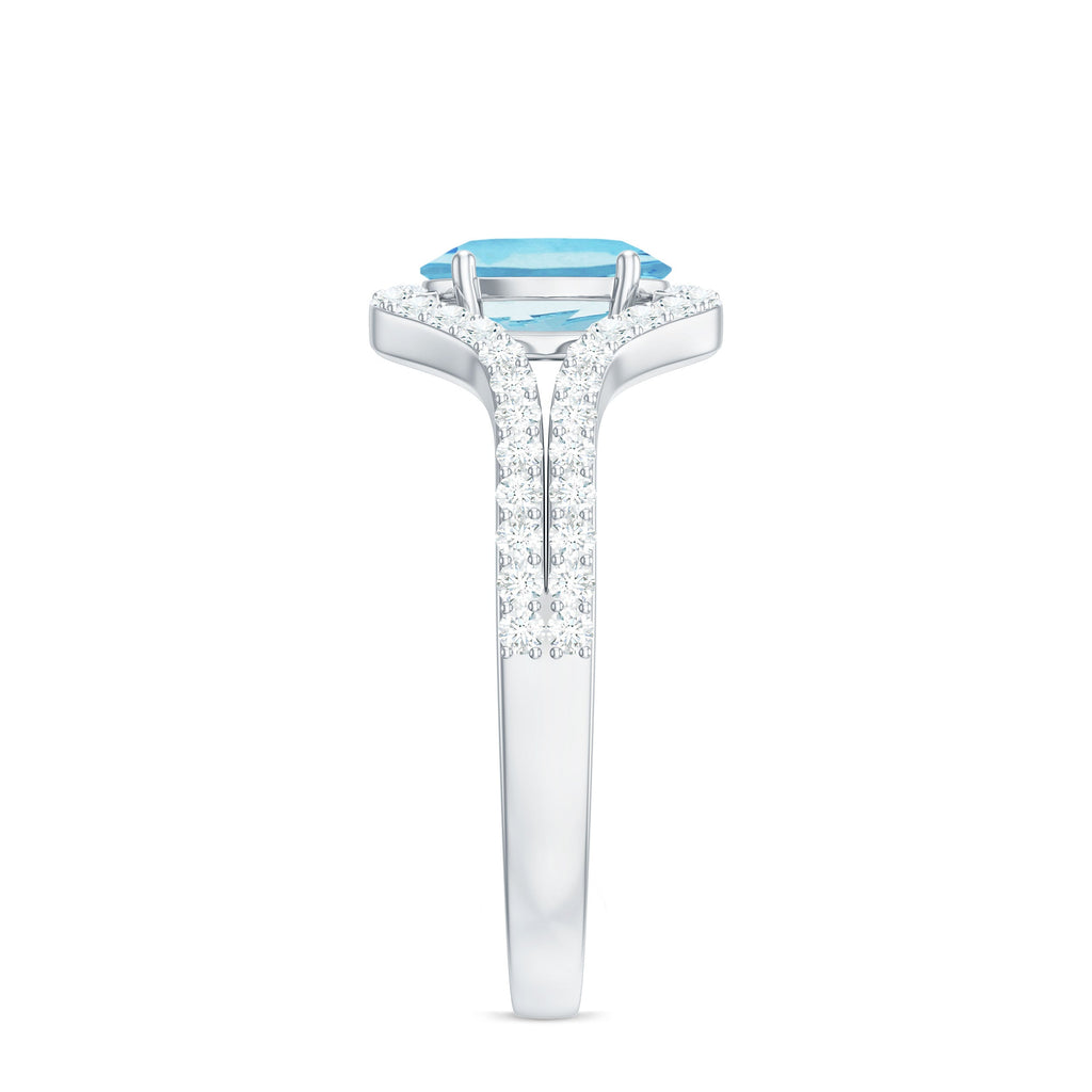 Aquamarine Engagement Ring – Oval 6x8mm Blue Aquamarine with Diamond Split Shank Design