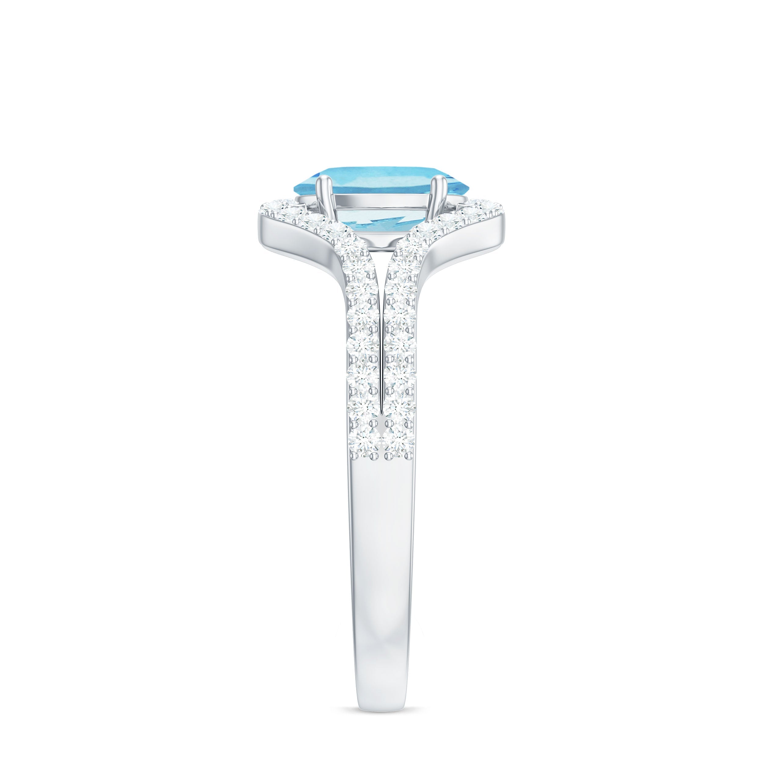 Aquamarine Engagement Ring – Oval 6x8mm Blue Aquamarine with Diamond Split Shank Design