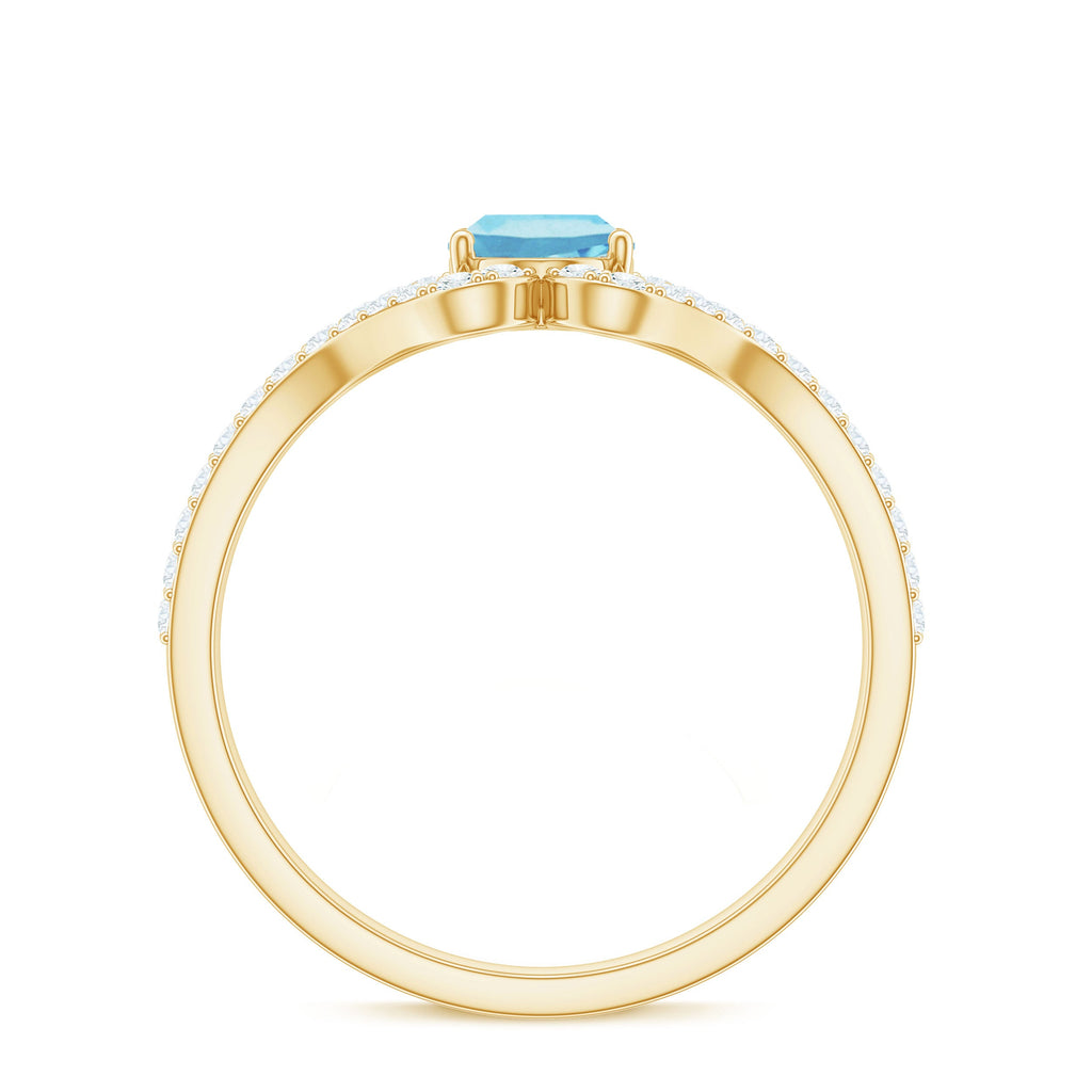 Aquamarine Engagement Ring – Oval 6x8mm Blue Aquamarine with Diamond Split Shank Design