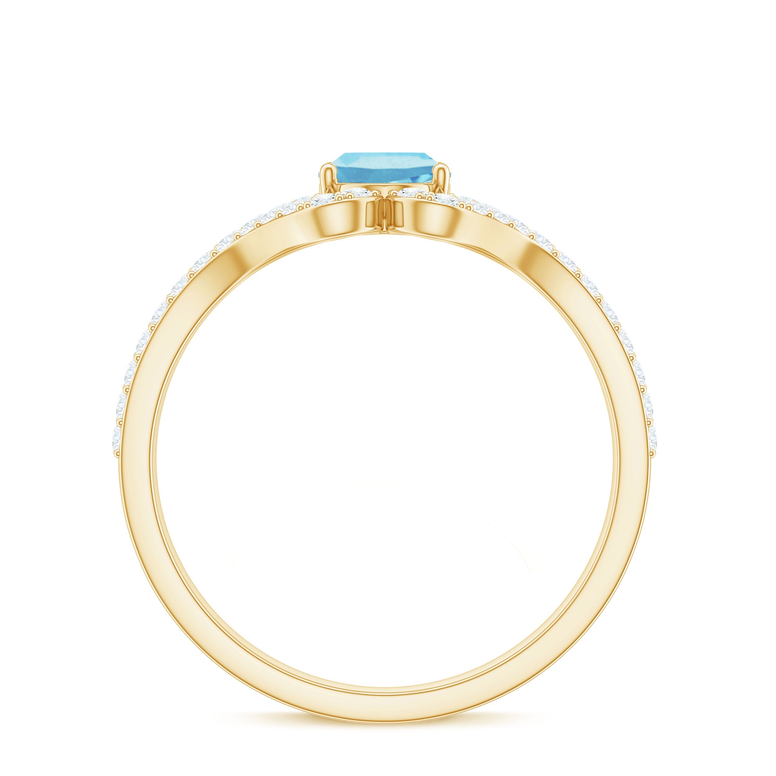 Aquamarine Engagement Ring – Oval 6x8mm Blue Aquamarine with Diamond Split Shank Design