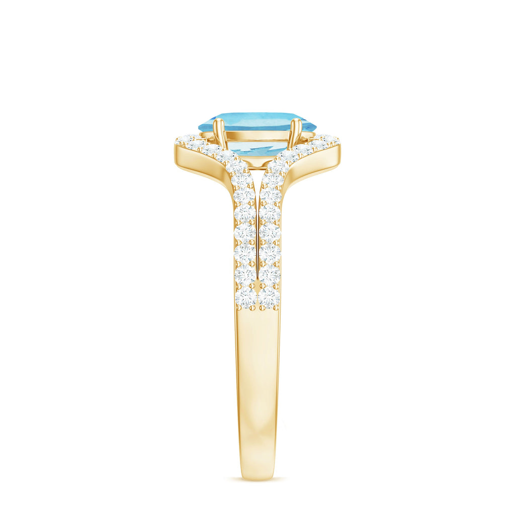 Aquamarine Engagement Ring – Oval 6x8mm Blue Aquamarine with Diamond Split Shank Design