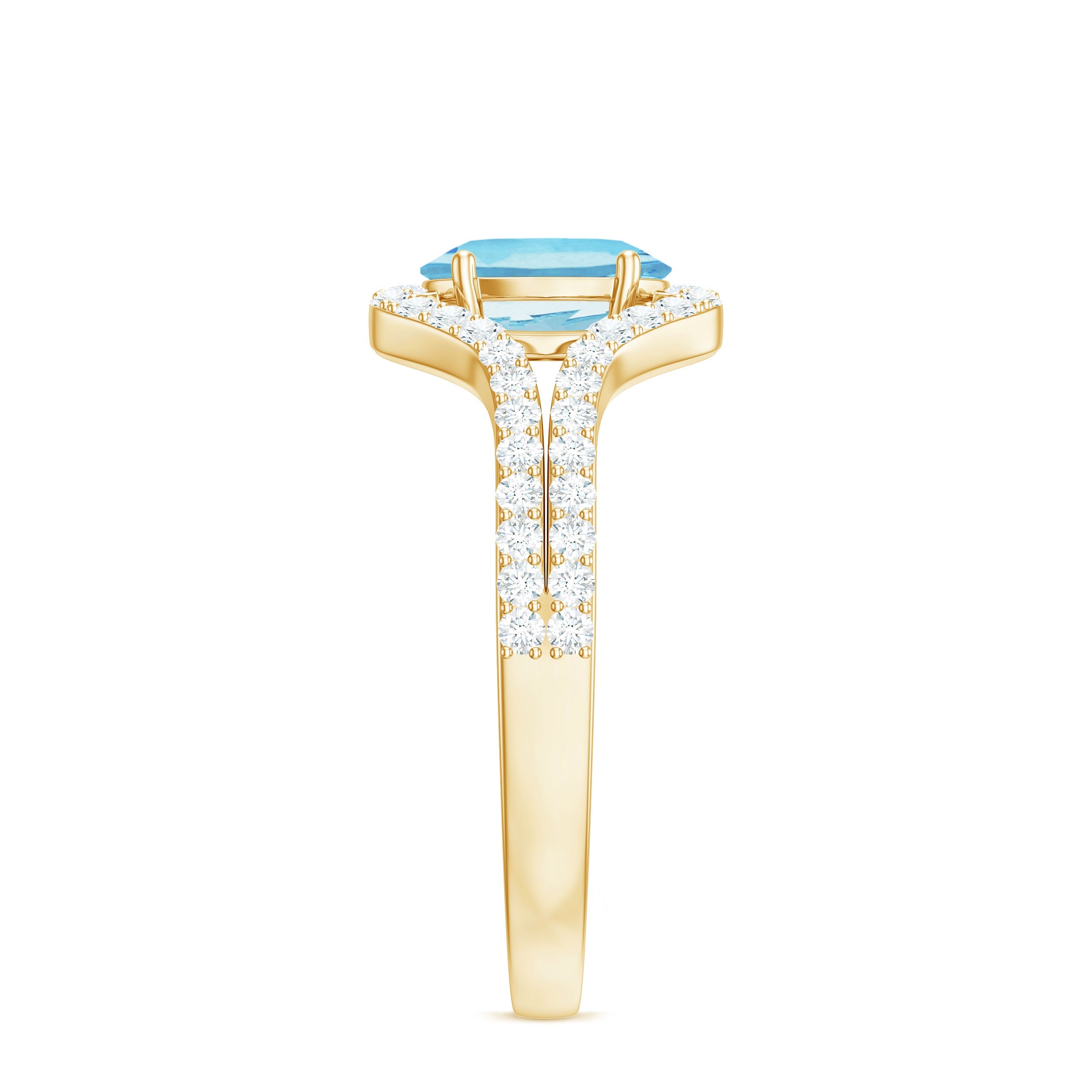 Aquamarine Engagement Ring – Oval 6x8mm Blue Aquamarine with Diamond Split Shank Design