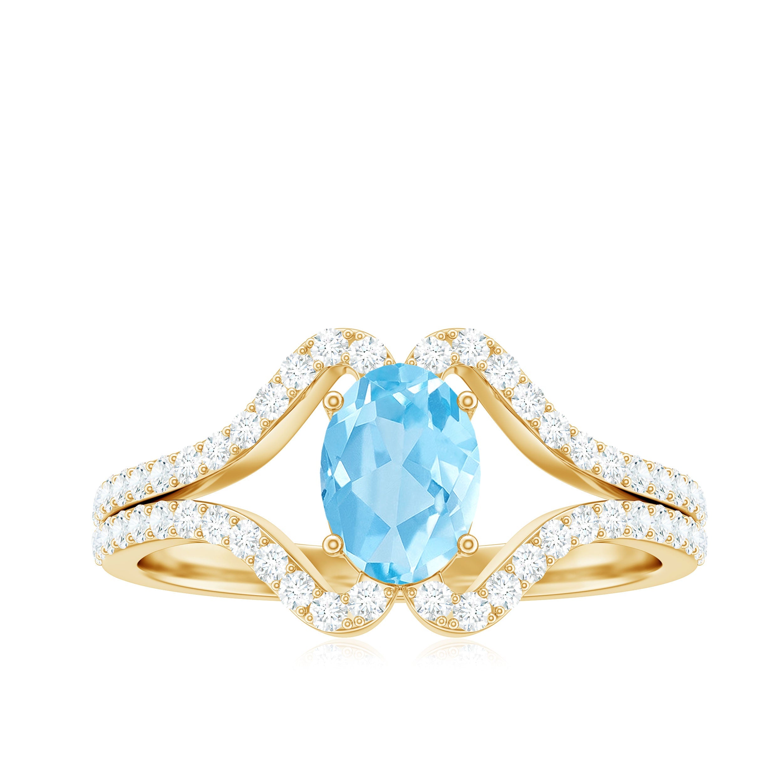 Aquamarine Engagement Ring – Oval 6x8mm Blue Aquamarine with Diamond Split Shank Design