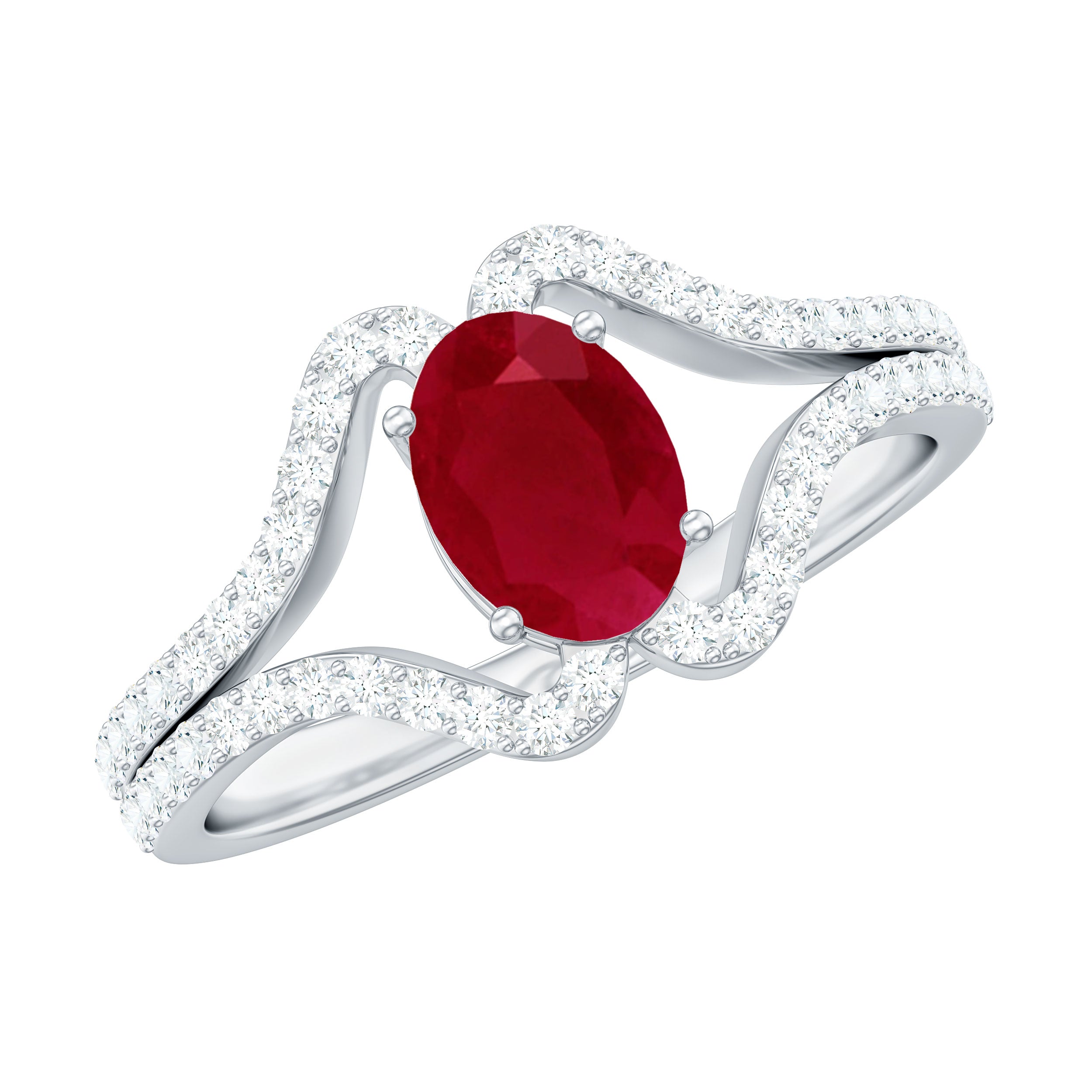 Ruby Engagement Ring – Oval Ruby Ring with Diamond Split Shank Band