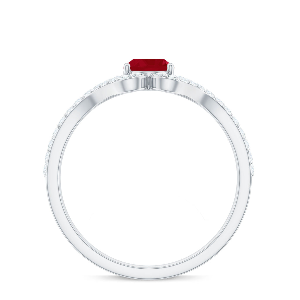Ruby Engagement Ring – Oval Ruby Ring with Diamond Split Shank Band