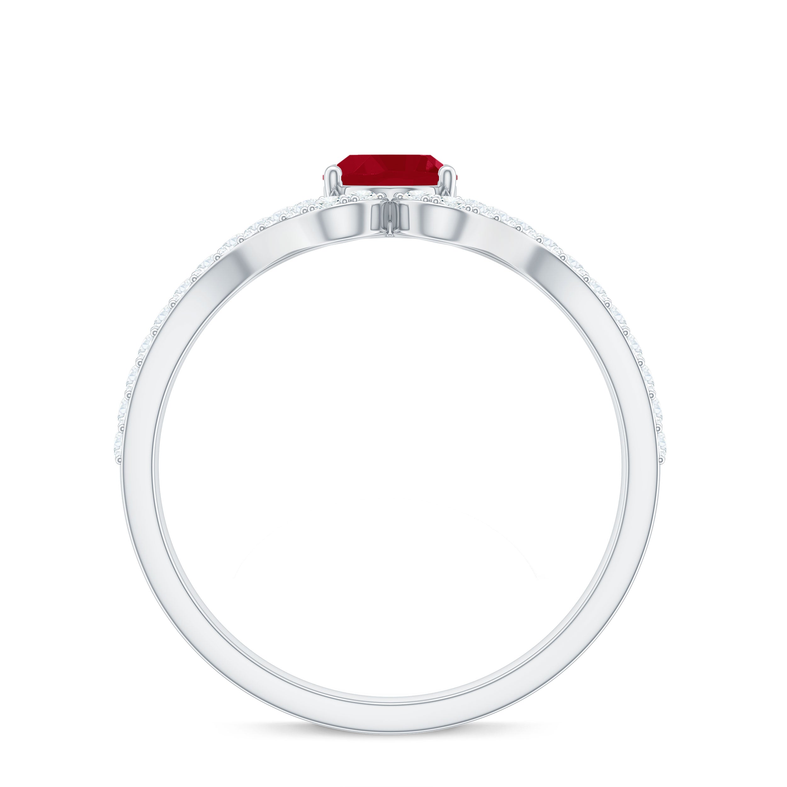 Ruby Engagement Ring – Oval Ruby Ring with Diamond Split Shank Band
