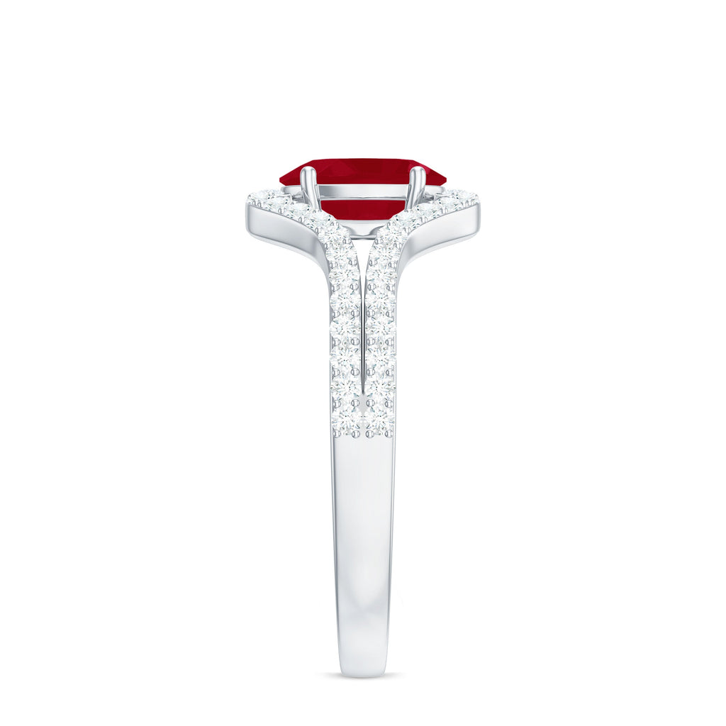Ruby Engagement Ring – Oval Ruby Ring with Diamond Split Shank Band