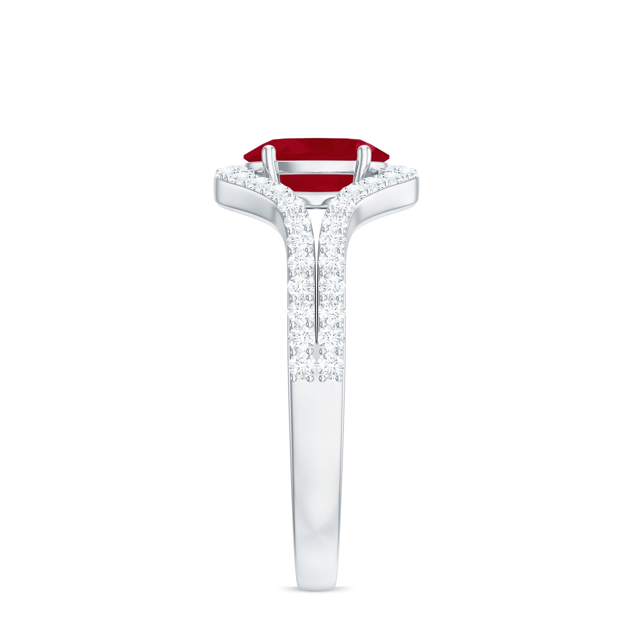 Ruby Engagement Ring – Oval Ruby Ring with Diamond Split Shank Band