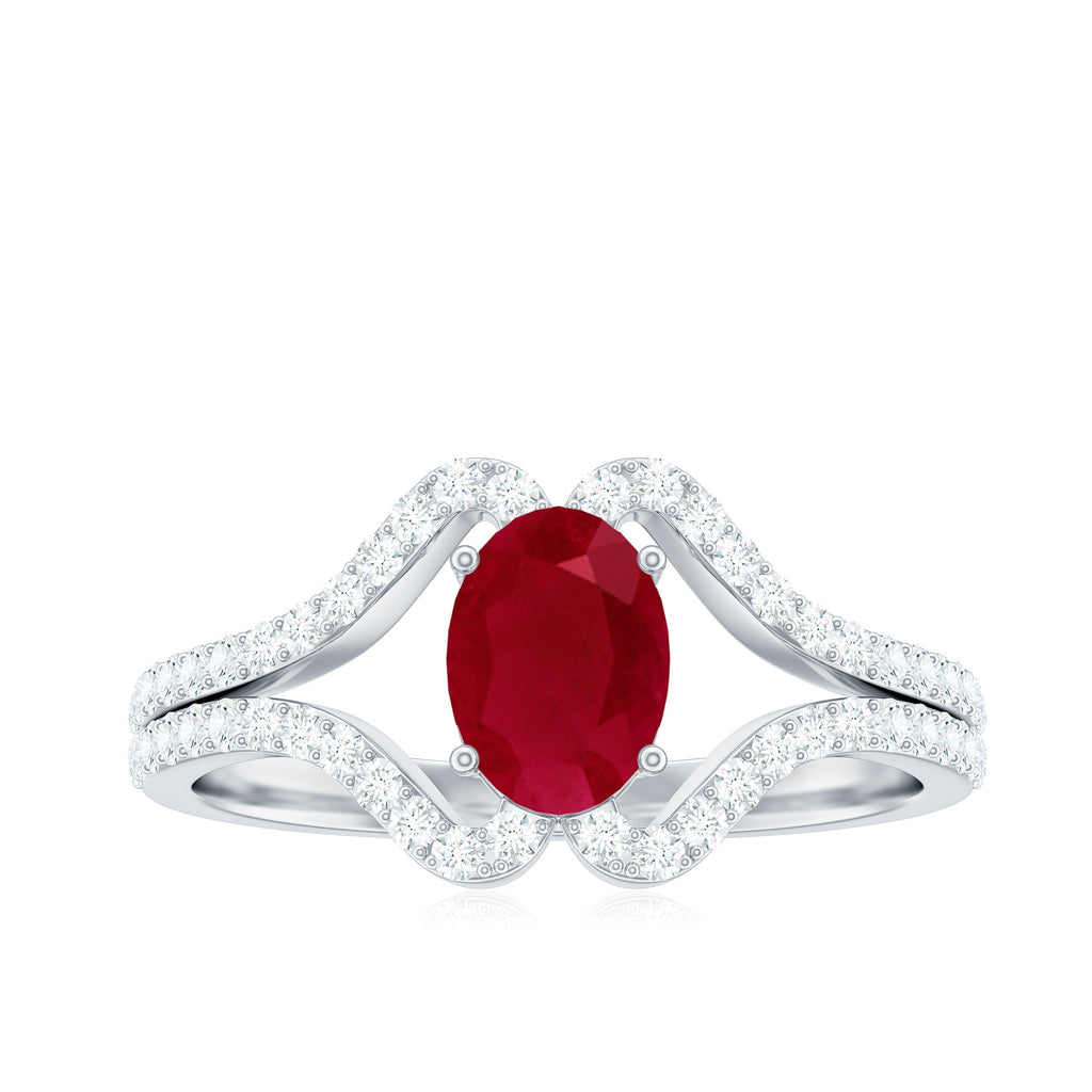 Ruby Engagement Ring – Oval Ruby Ring with Diamond Split Shank Band