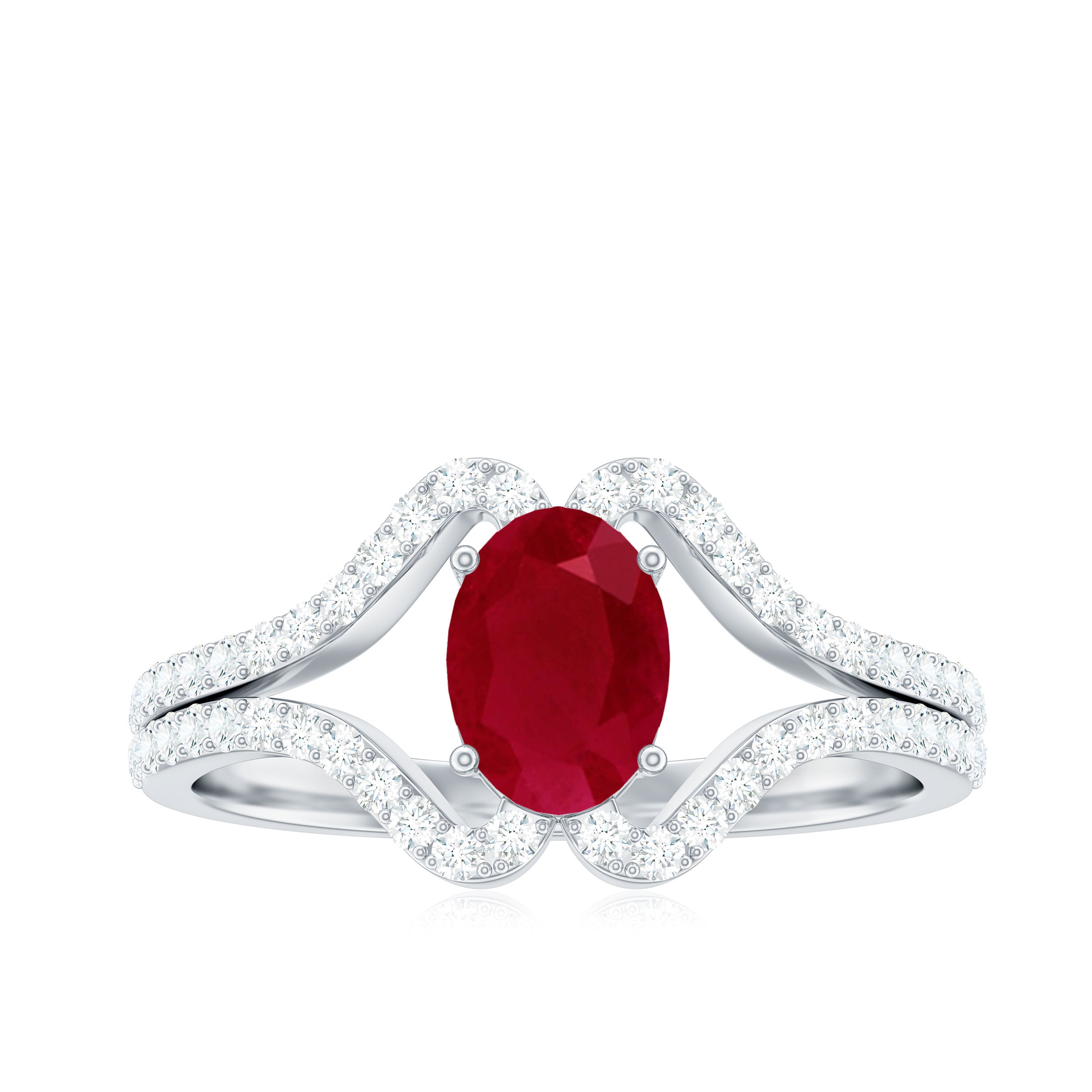 Ruby Engagement Ring – Oval Ruby Ring with Diamond Split Shank Band