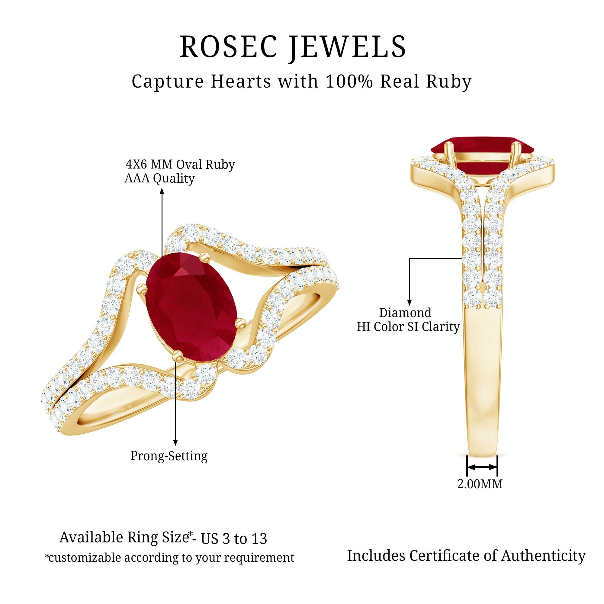 Ruby Engagement Ring – Oval Ruby Ring with Diamond Split Shank Band