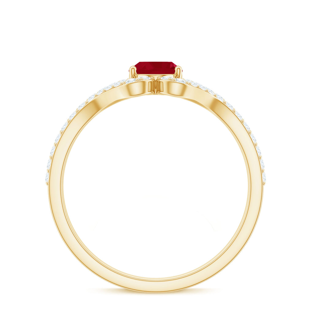 Ruby Engagement Ring – Oval Ruby Ring with Diamond Split Shank Band