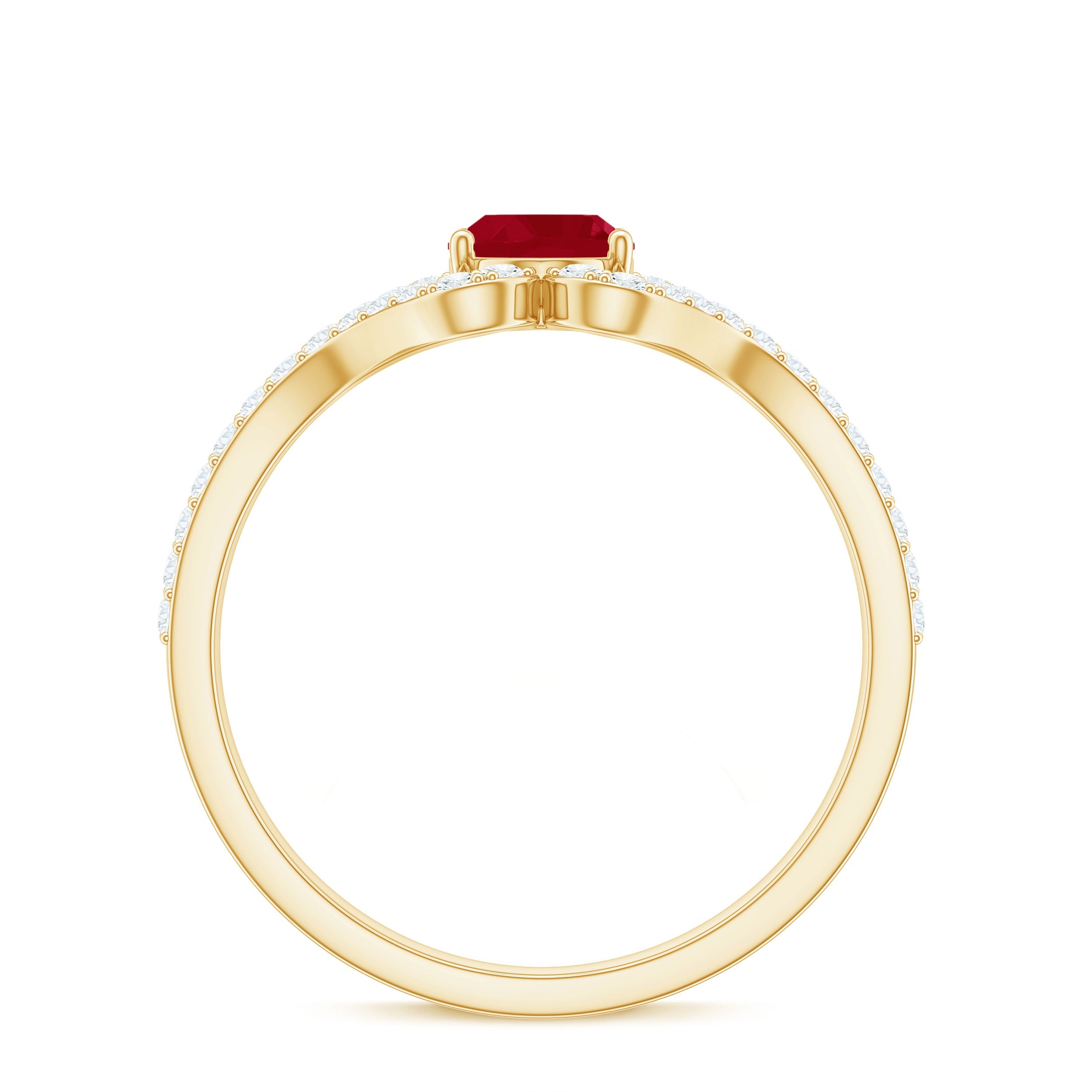 Ruby Engagement Ring – Oval Ruby Ring with Diamond Split Shank Band