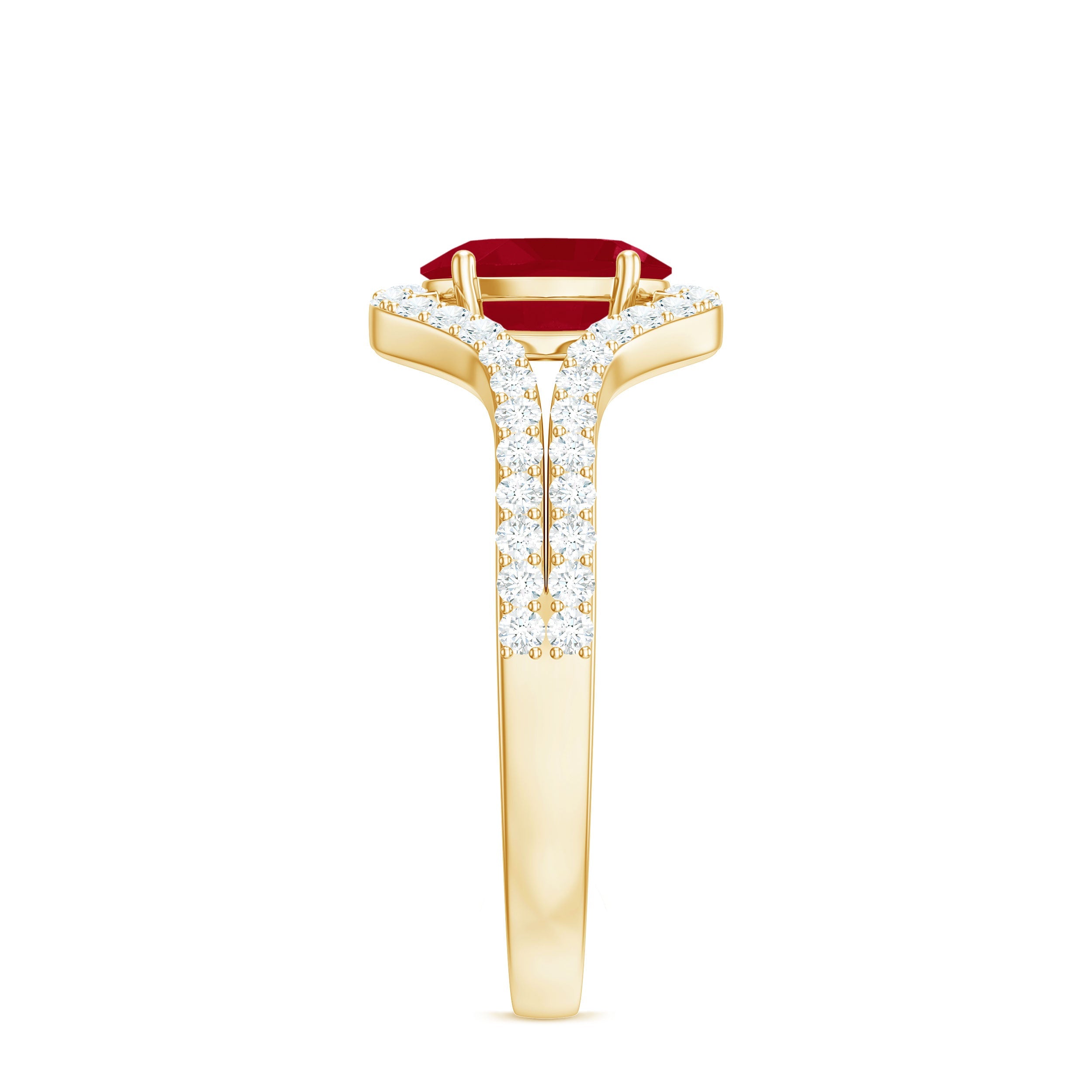 Ruby Engagement Ring – Oval Ruby Ring with Diamond Split Shank Band