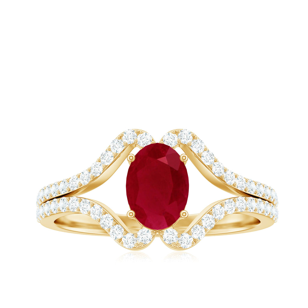Ruby Engagement Ring – Oval Ruby Ring with Diamond Split Shank Band